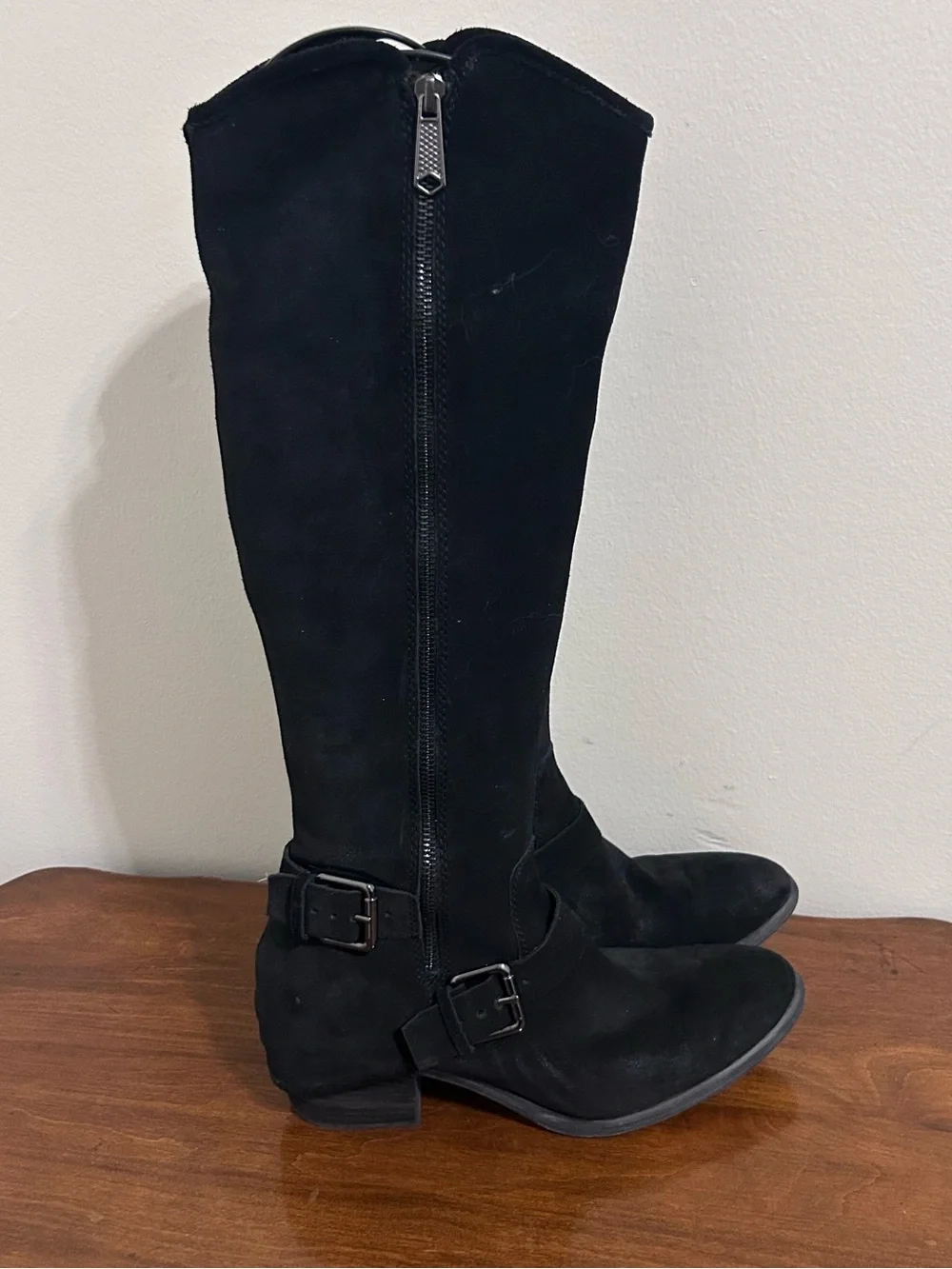 Donald J. Pliner Black Suede Over-the-Knee Boots with Buckle